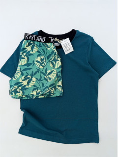 Пижама трикотаж футболка+шорты синий листья 7-8лет (122/128) Hip& Hopps