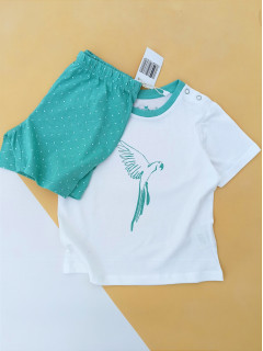 Пижама трикотаж футболка+шорты белый мятный попугай 1-2года(86/92) Kuniboo 
