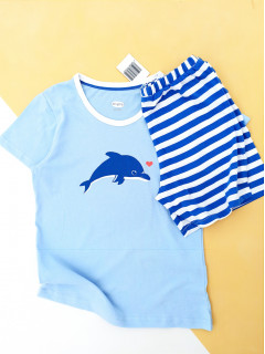 Пижама трикотаж футболка+шорты синий голубой дельфин 9-10лет (134/140) Hip& Hopps