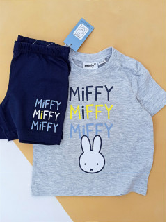 Пижама трикотаж футболка+шорты серый черный 1-2года(86/92) Miffy 