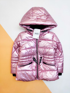 Непромокаемая и непродуваемая куртка на синтепоне на плюшевой подкладке розовый металлик 2-3 года (98)