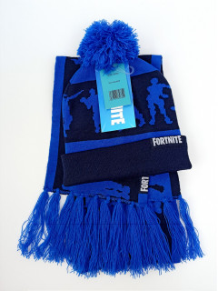 Набор плотная двухслойная шапка с помпоном + шарф с бахромой размер 55 Disney  синий