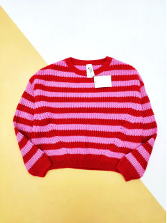 Вязаный свитер оверсайз крупная вязка розовый/красный 11-12лет (146/152)