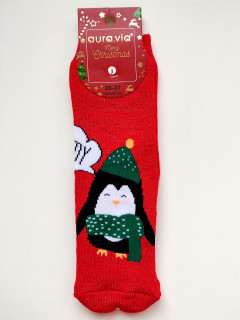 Рождественские махровые носки с люриксом пингвины 28-31рр