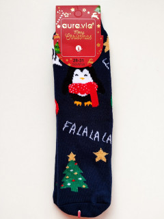 Рождественские махровые носки с люриксом ёлки и пингвины 24-27рр
