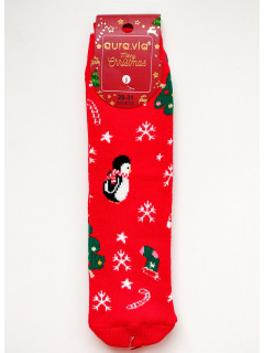 Рождественские махровые носки ёлки и пингвины красные 24-27рр