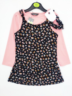 Костюм 3в1 платье в цветочек + лонгслив в рубчик 4-5лет (110) розовый Primark 