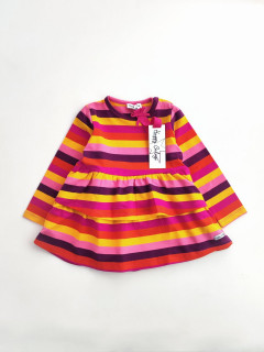 Платье трикотажное с рюшами 1-1.5года (86) полоски желтый оранжевый красный Happy Calegi 