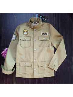 Куртка на подкладке в стиле милитари с нашивками и вышивкой 11-12лет беж Trasluz 
