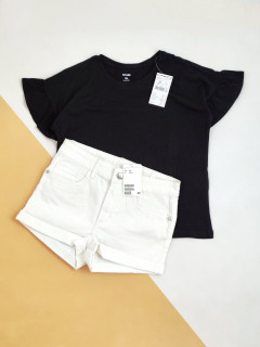 Наборчик футболка оверсайз + джинсовые шорты 9-10лет (140) черный белый Kiabi H&M 