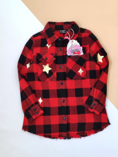Рубашка фланелевая с бахромой и звёздами с эффектом металлик 5лет (110) красый черный Vingino 