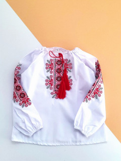 Блузка-вышиванка с китицами 10лет (140) белый узоры