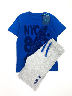 Костюм трикотажный  футболка + шорты 4-5лет (110) синий серый ньюйорк OVS 