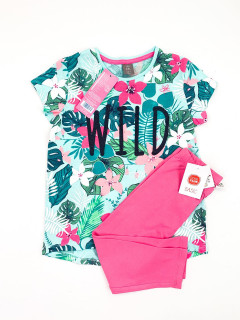 Костюм трикотажный футболка + леггинсы 8лет (128) зеленый принт листья розовый Cool club Pep&co