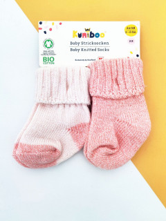 Вязаные коттоновые носочки 2 пары набор 0-2мес(50/56) розовый Kuniboo