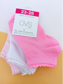 Набор 3шт носки с ажурным краем розовый белый 23-28рр OVS 