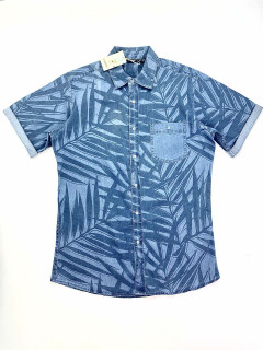 Джинсовая рубашка с коротким рукавом С голубой с пальмами Livergy