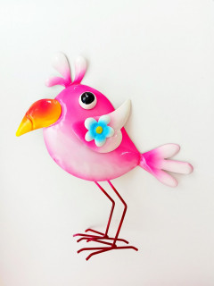 Декоративная металлическая статуэтка птица Розовый 30см
