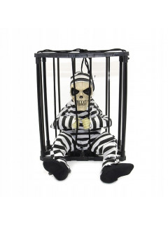 Декорация на хеллоуин скелет в тюремной клетке, с горящими глазами
