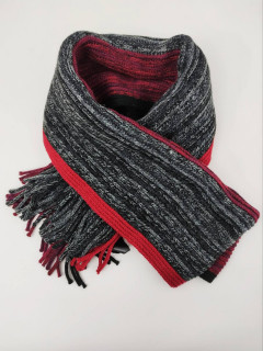 Вязаный шарф с бахромой красный/серый/черный