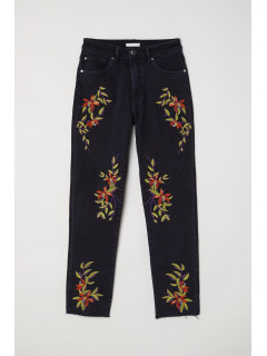 Джинсовые брюки с вышивкой высокая посадка С черный цветы H&M