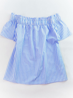 Блузка с открытыми плечами С голубой белый полоска H&M