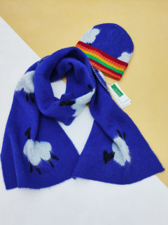 Теплый плотный вязаный набор с овечками шапка + шарф 