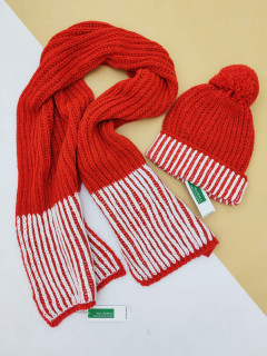 Теплый вязаный набор терракот шапка + шарф 