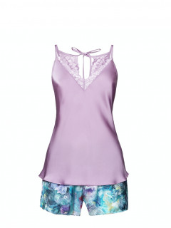 Пижама (топ+шорты) из атласа с кружевными деталями лиловый/цветочный принт М
