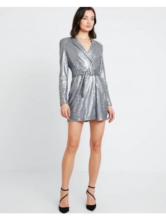 Вечернее платье-пиджак в пайетках ХЛ-ХХЛ серебро