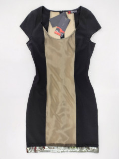 Платье мини на телесной подкладке с пайетками черный С
