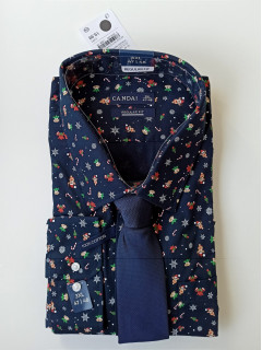  Принтованная рождественская рубашка + галстук синий 3ХЛ