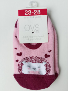 Нескользящие махровые  носки с резинкой 2-4года (23/28рр) розовый ежик OVS 
