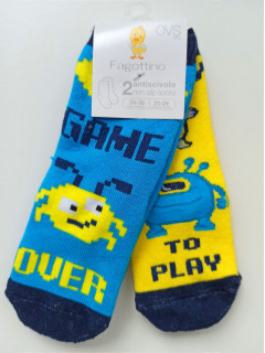 Набор 2пары нескользящие махровые носки 2-3года (23/24рр) желтый голубой пиксели OVS