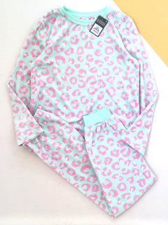 Домашний костюм/пижамка велюровый леопардовый принт мятный/розовый 7-8 лет (122/128)
