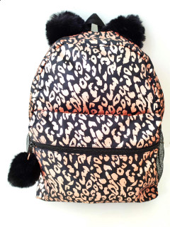 Дутый/стеганый рюкзак для прогулок или обучения на одно отделение с карманом "медный леопард"