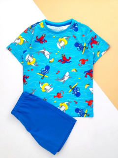 Домашний костюм/пижамка трикотажный принтованая футболка/синий 6 лет (116)