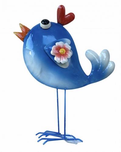 Декоративная металлическая статуэтка птица голубой 30см