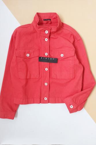 Джинсовая куртка укороченная красный М (42 итальянский)