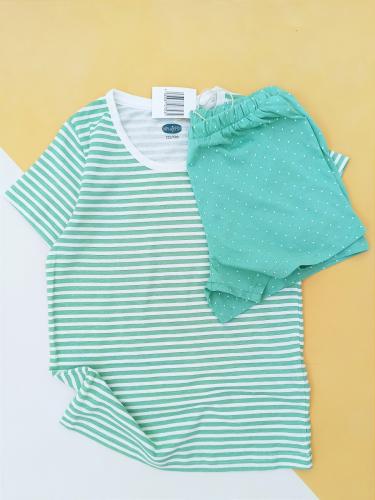 Пижама трикотаж футболка+шорты мятный полоски горошек 9-10лет (134/140) Hip& Hopps