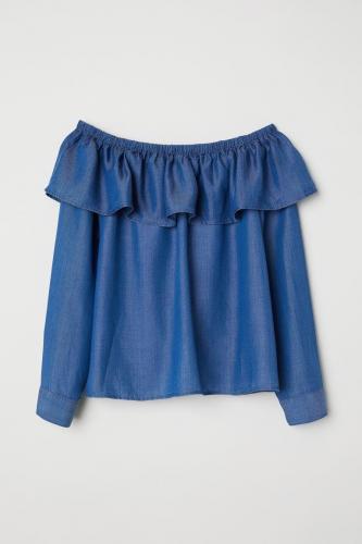 Блузка из тонкого джинса с открытыми плечами С голубой H&M