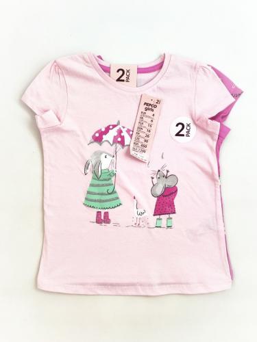Набор 2шт футболка с блеском 7лет (122) розововый цветы кролики Pep&co
