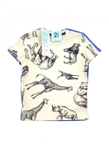 Набор 2шт футболка 5-6лет (110/116) синий беж слоны Pep&co